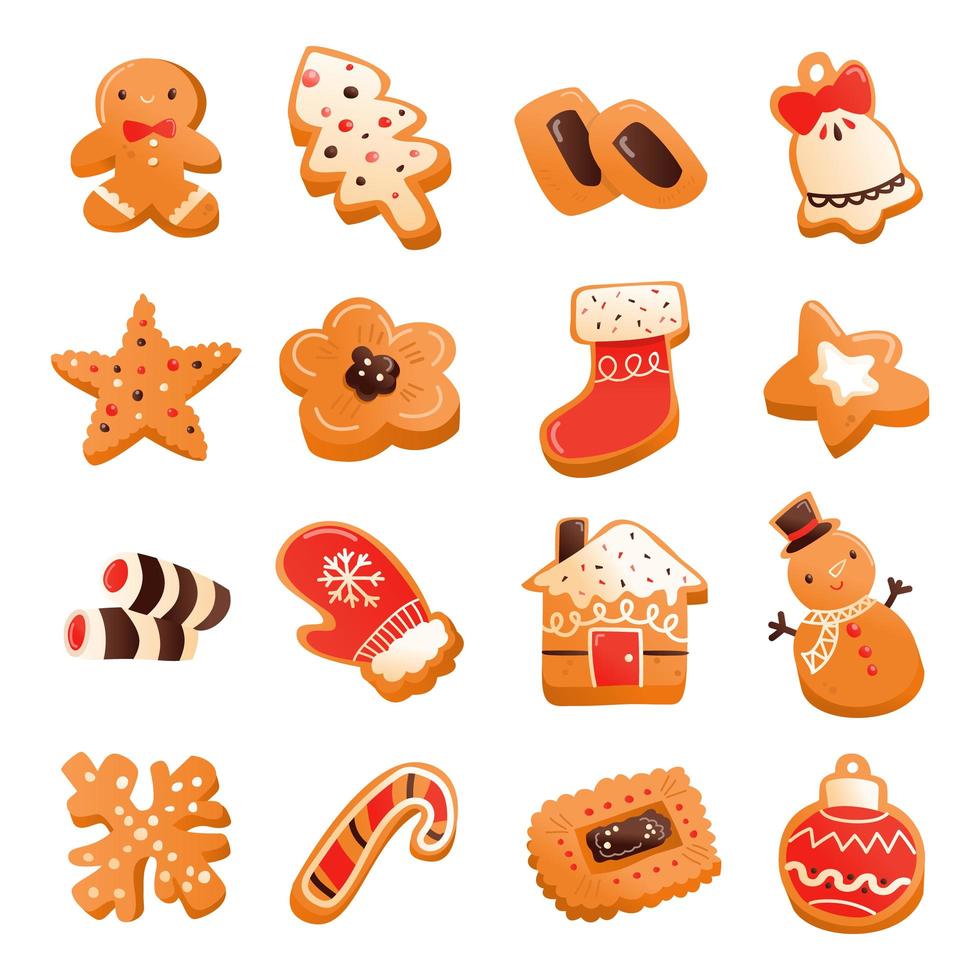 super lindo juego de galletas de navidad de jengibre vector