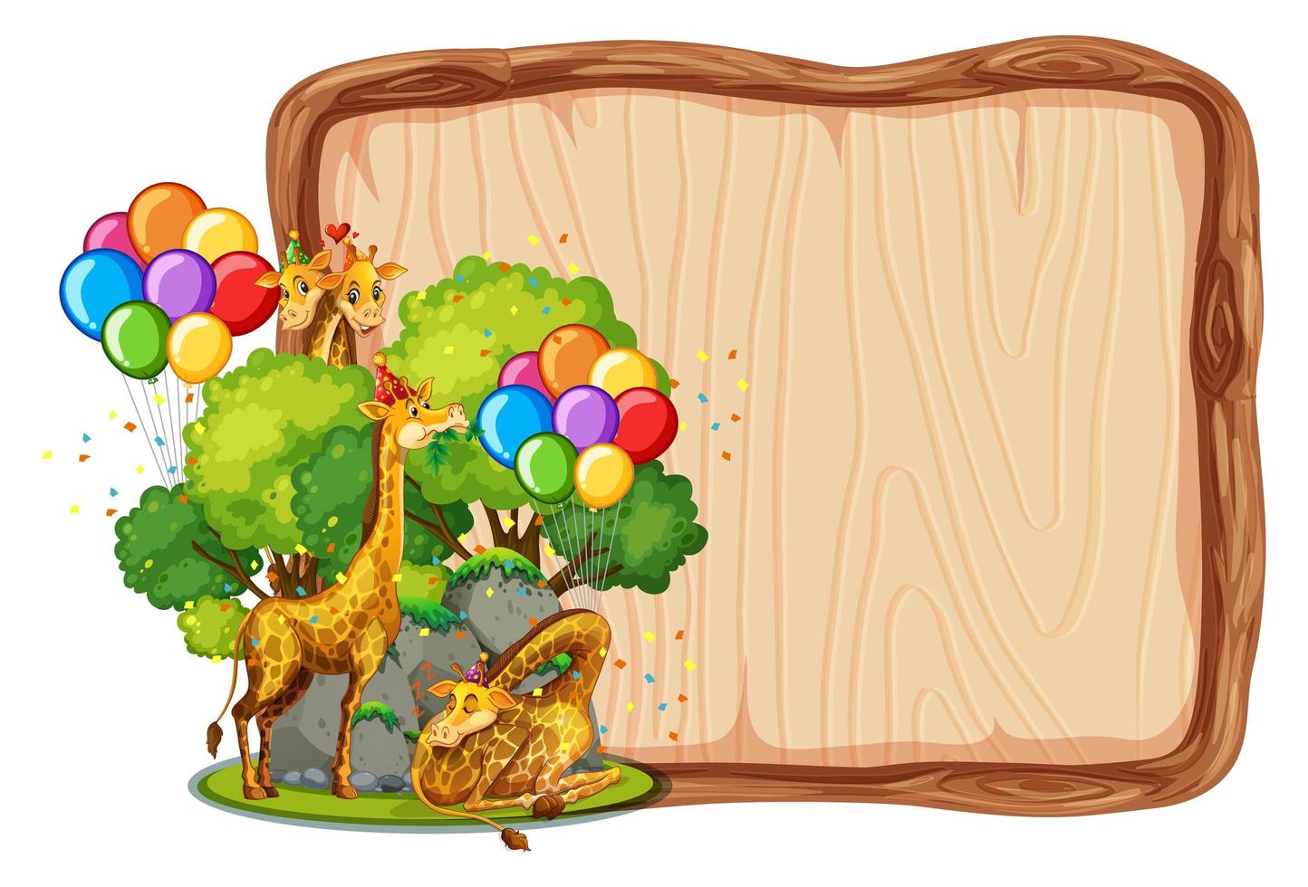 Blank wooden board template with giraffes in party theme isolated vector