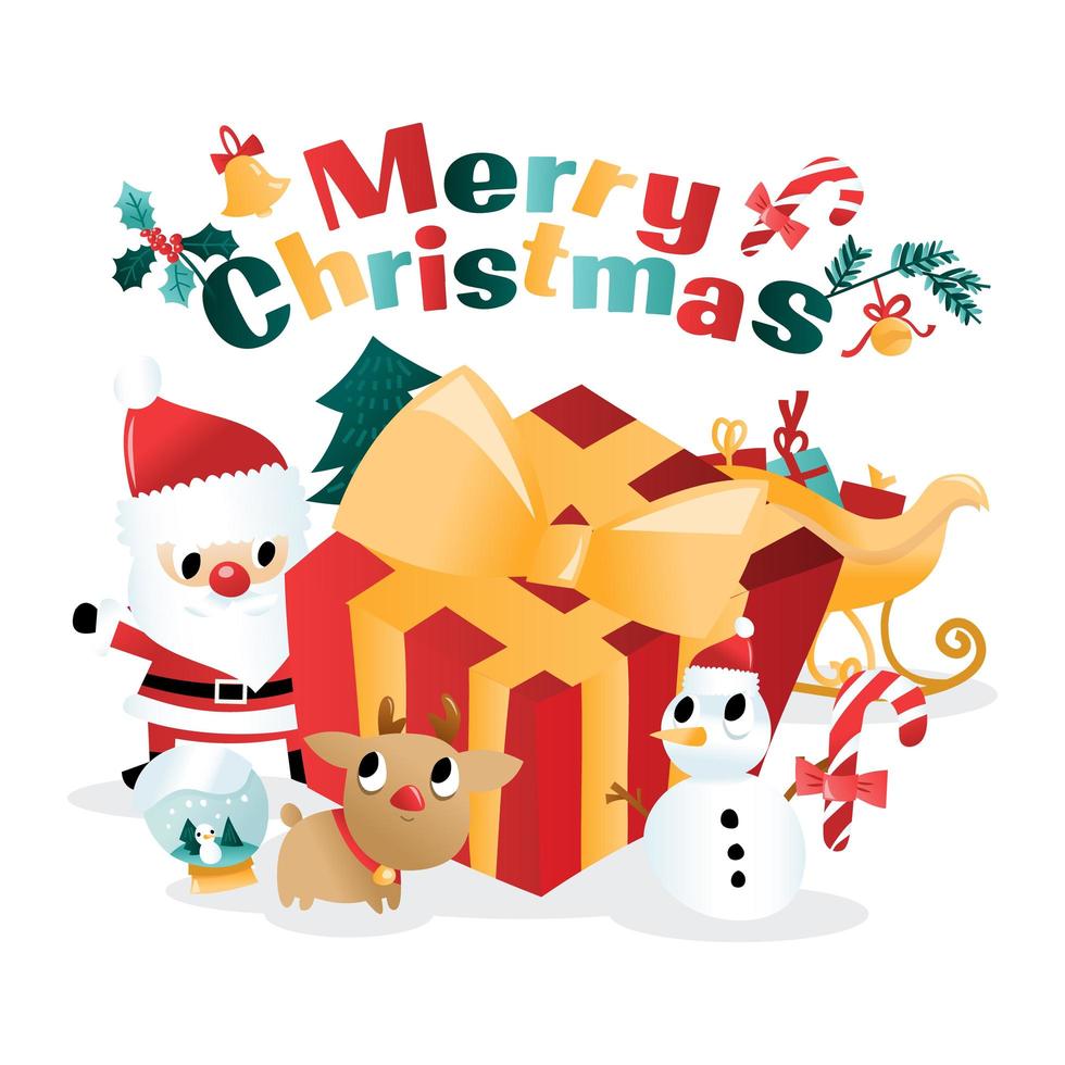 Fun Merry Christmas Giant Gift Santa Cartoon vector