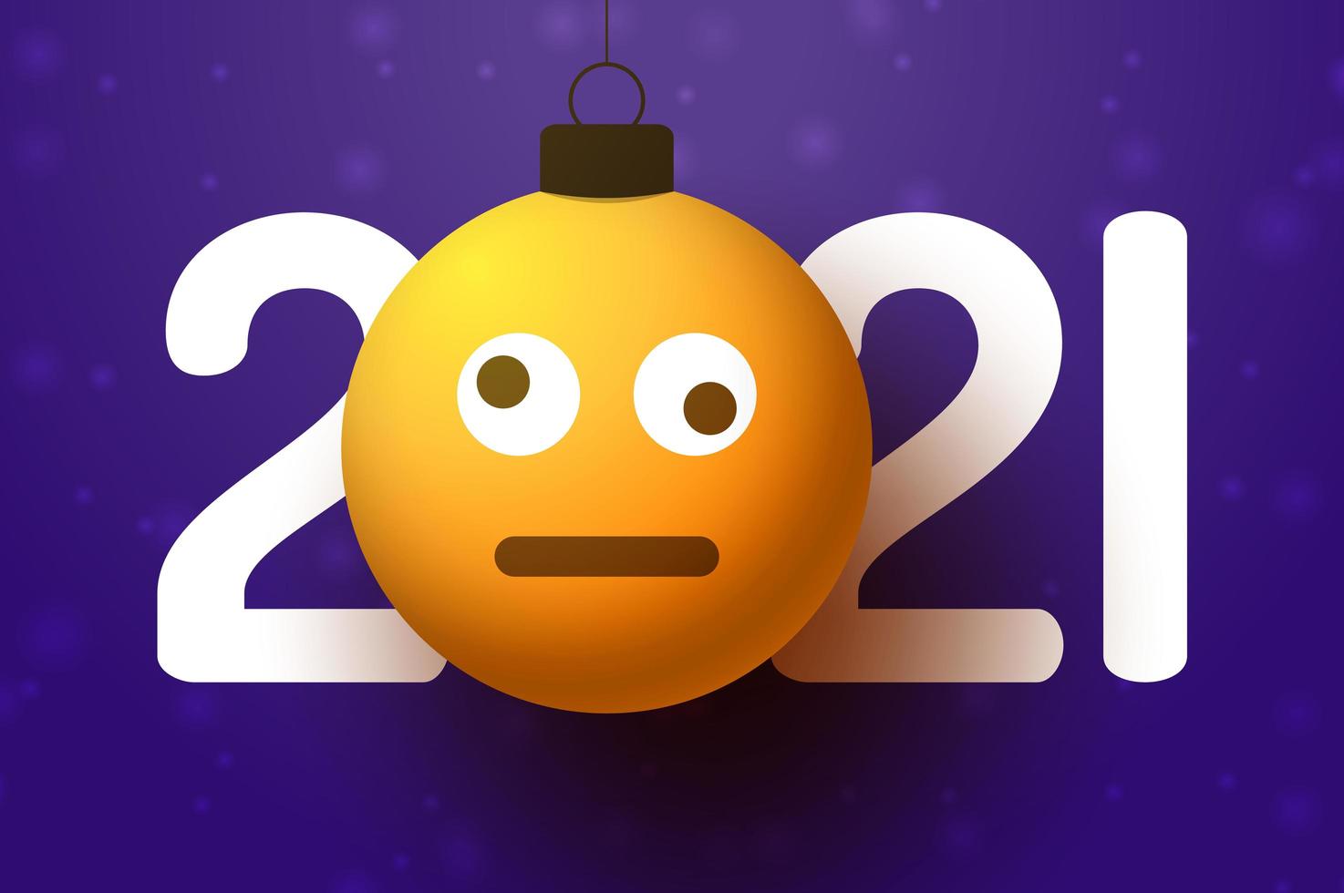 2021 new year greeting with confused emoji face ornament vector