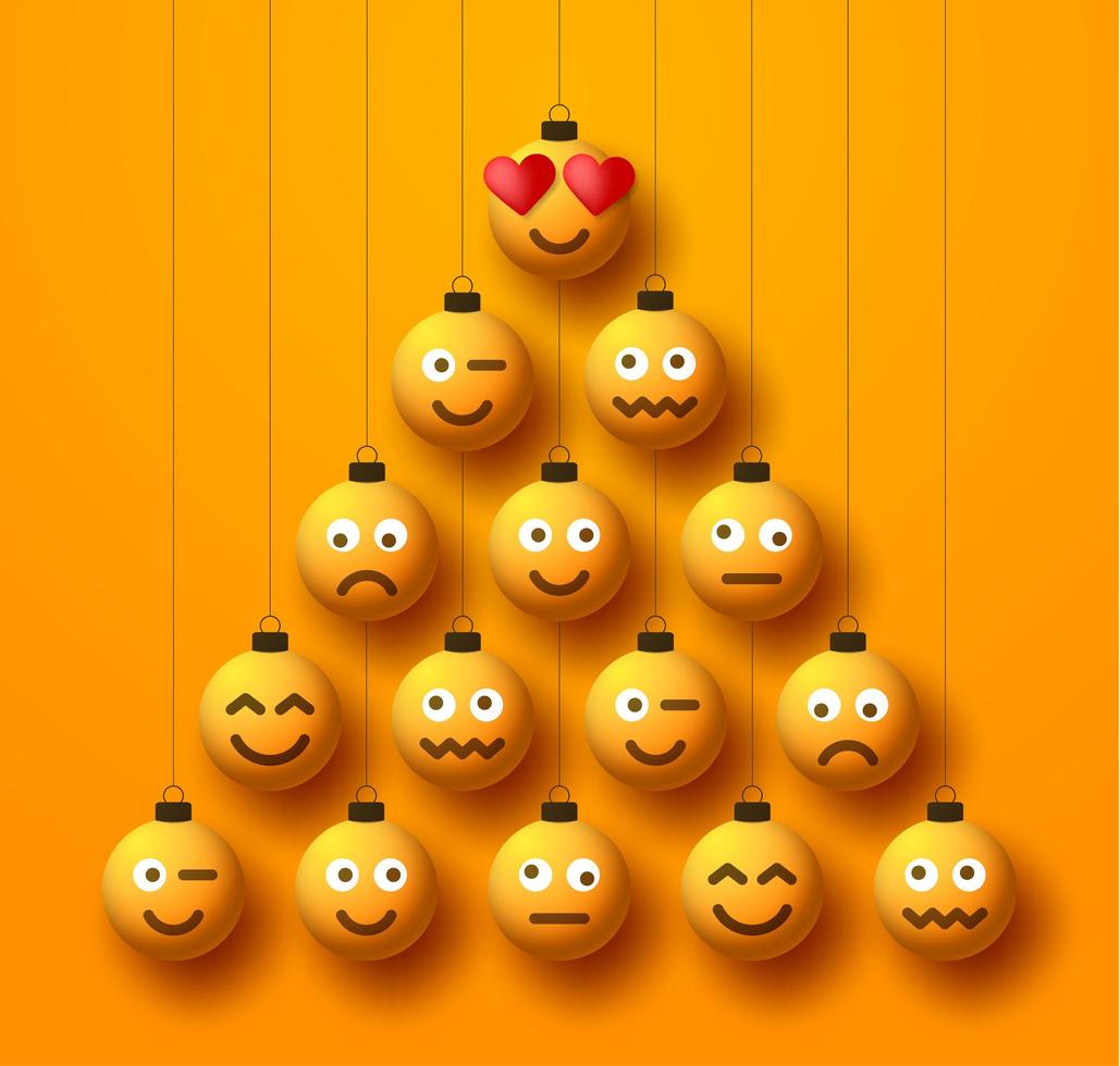 árbol de navidad creativo hecho de bolas de adorno emoji vector