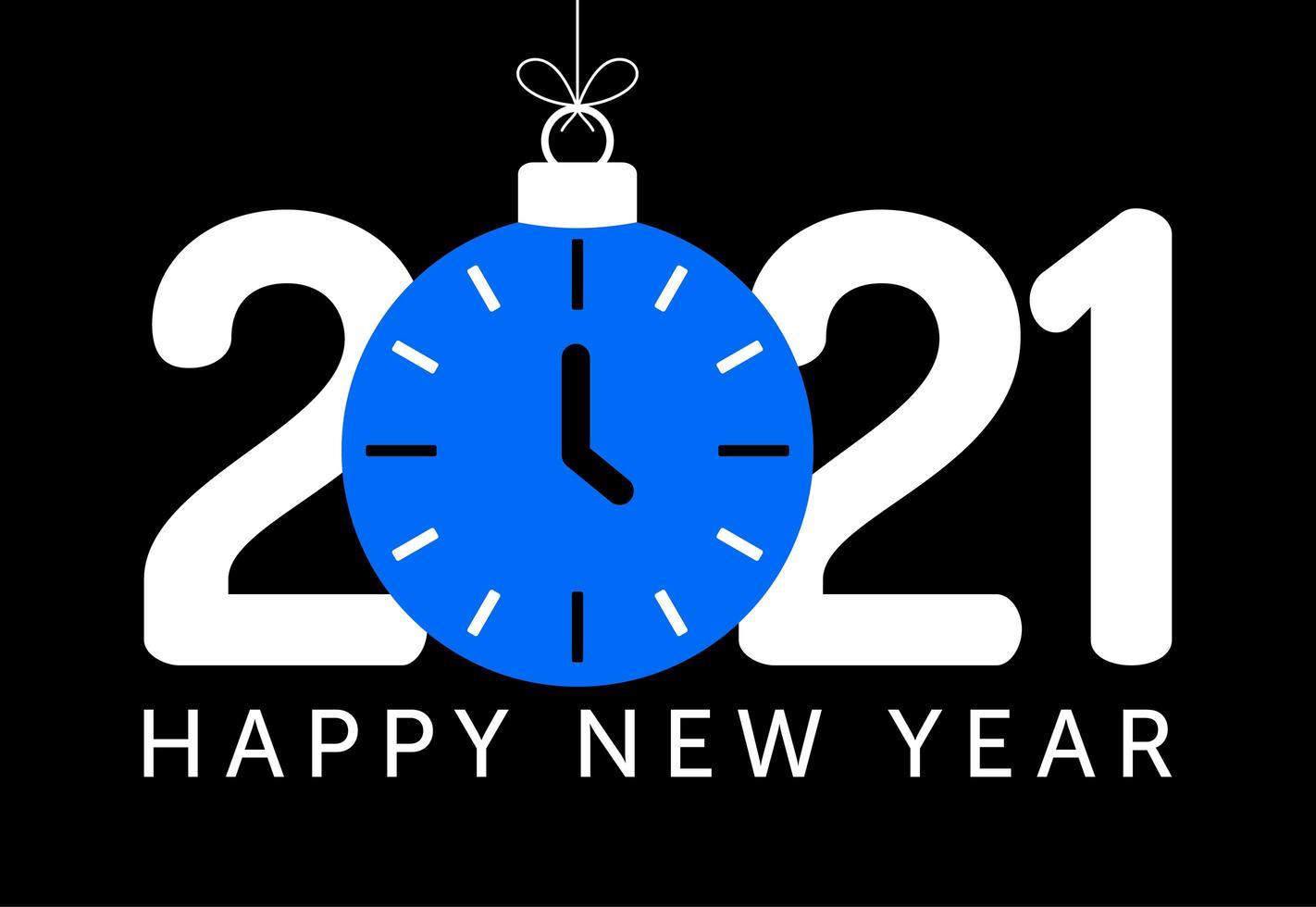 2021 new year greeting with blue clock ornament vector