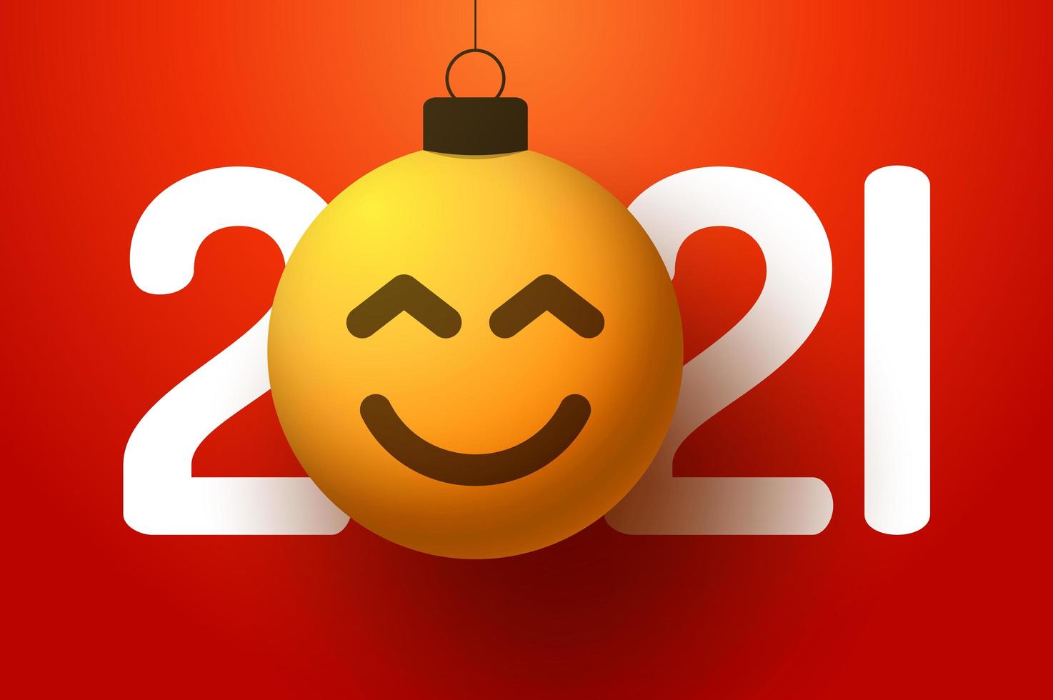 Saludo de año nuevo 2021 con adorno de cara sonriente emoji vector