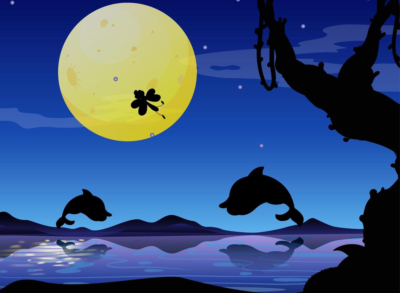 Dolphin in nature scene silhouette vector