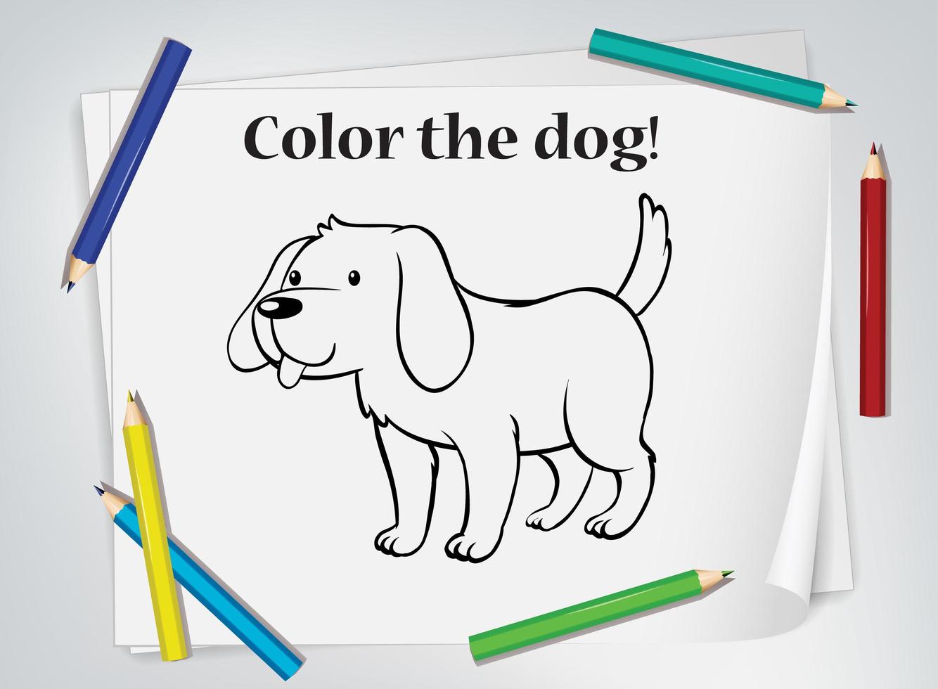 hoja de trabajo para colorear de perro para niños vector