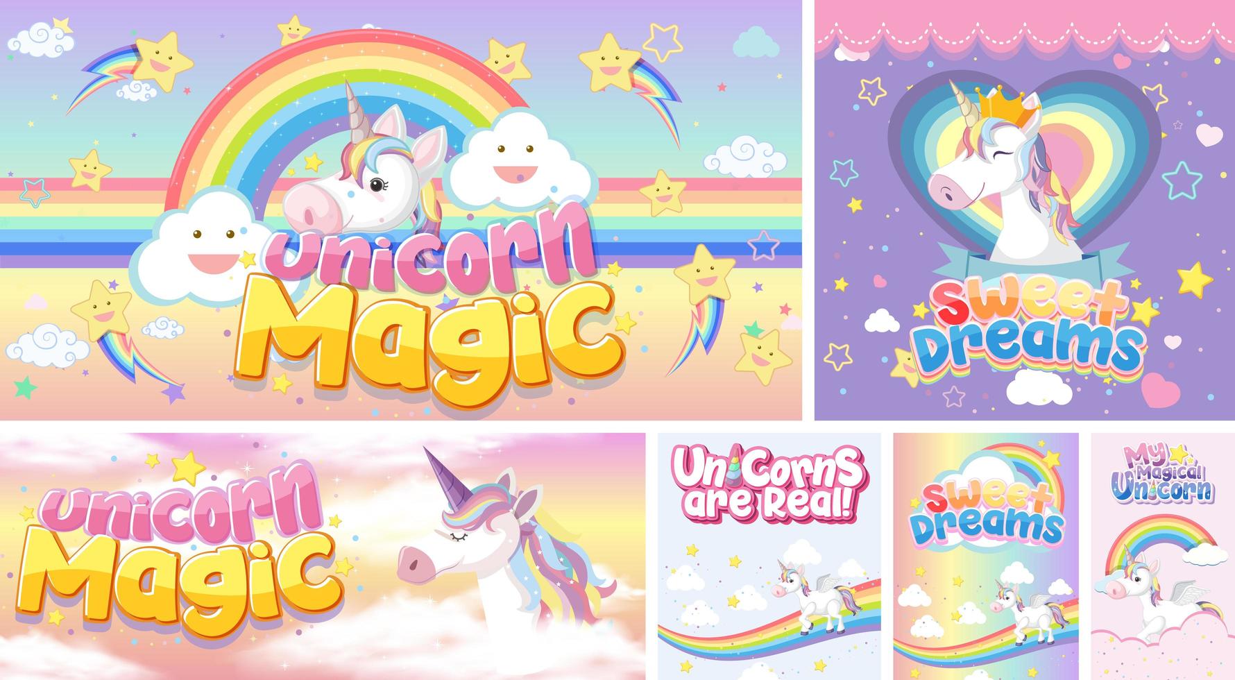 Cute unicorn banner on pastel background color vector