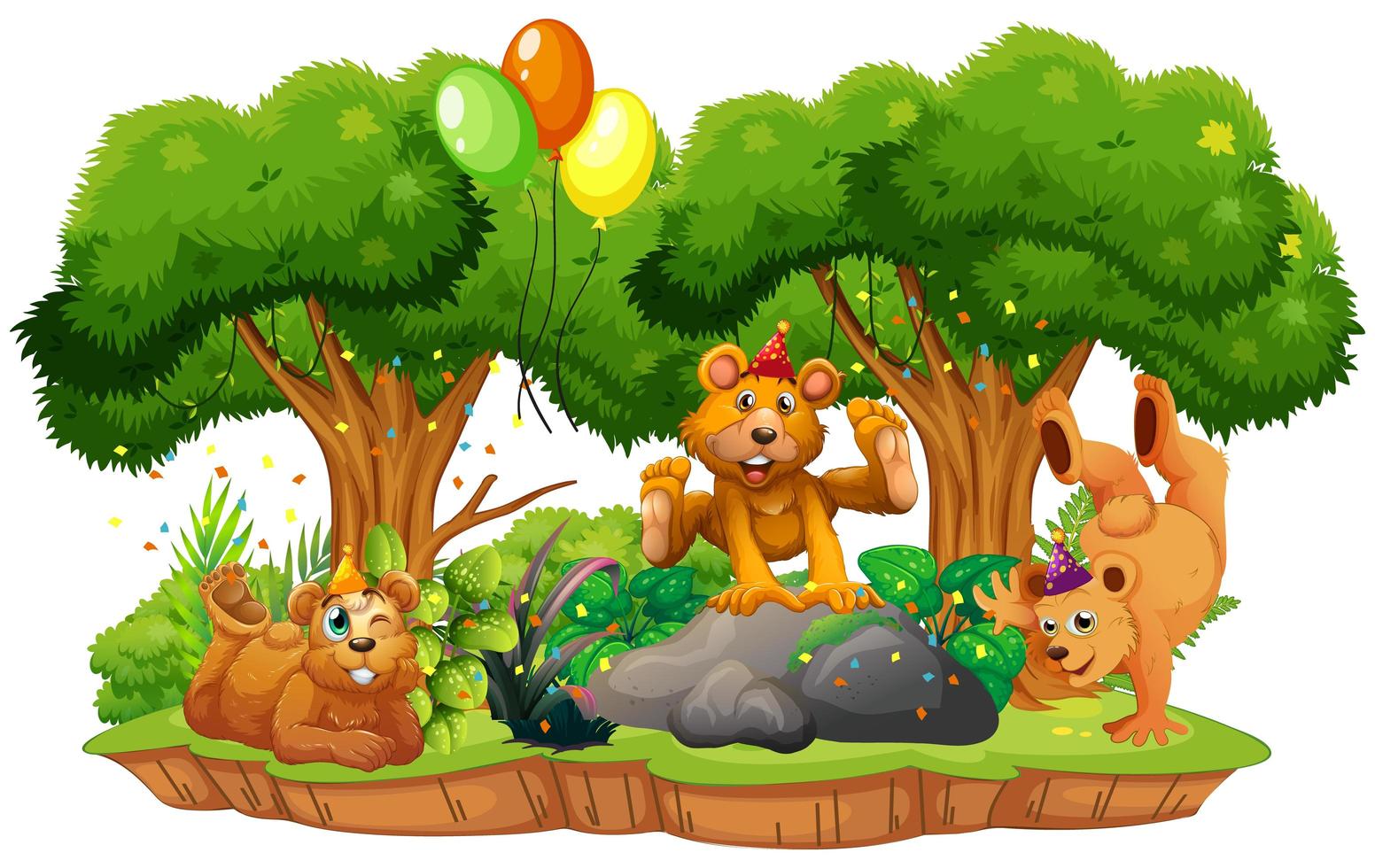 Many bears in party theme in nature forest background isolated vector