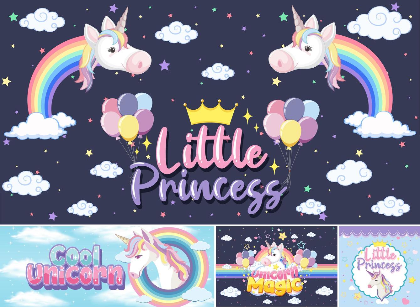 Cute unicorn banner on pastel background color vector