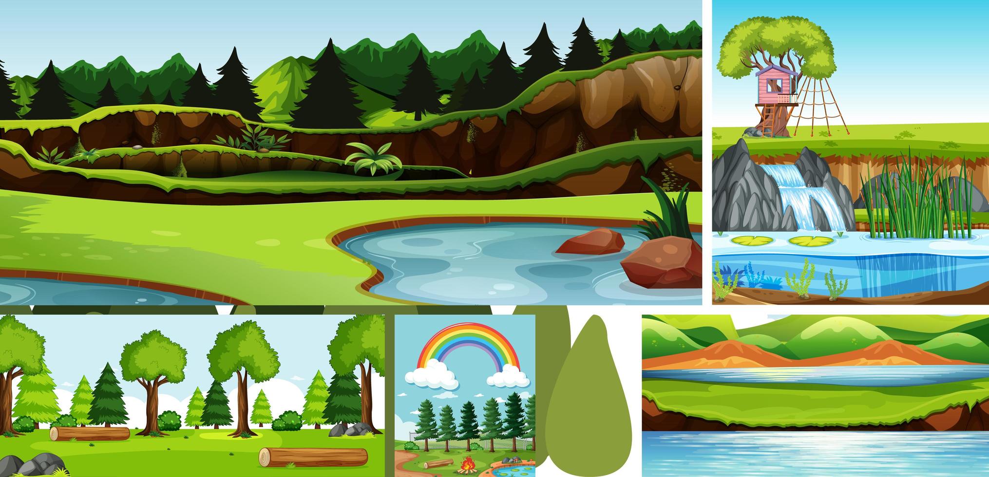 Six nature scenes with different locations vector