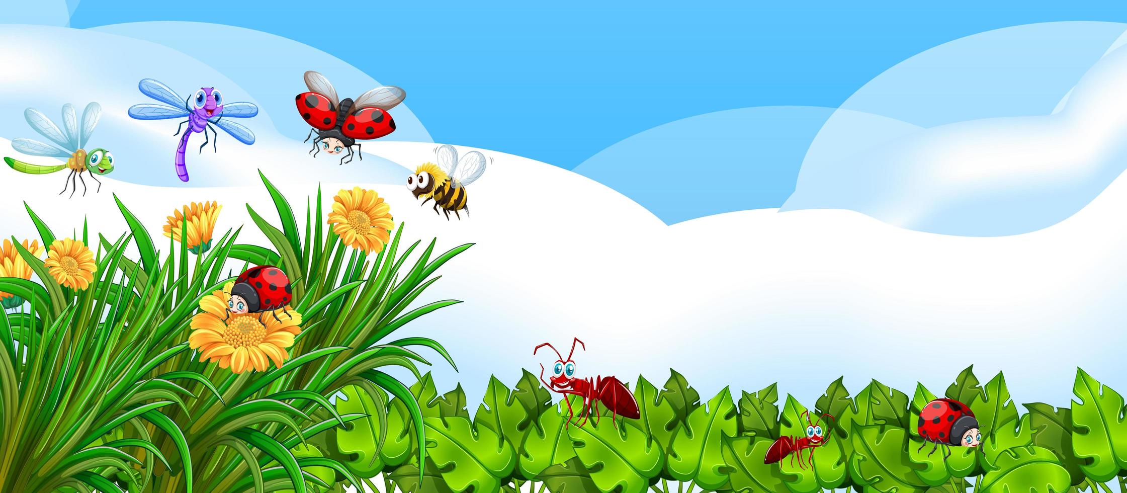 Empty nature background with many different insects vector