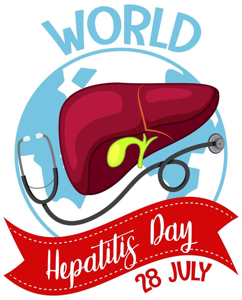 World Hepatitis Day logo or banner with liver and stethoscope on the earth vector
