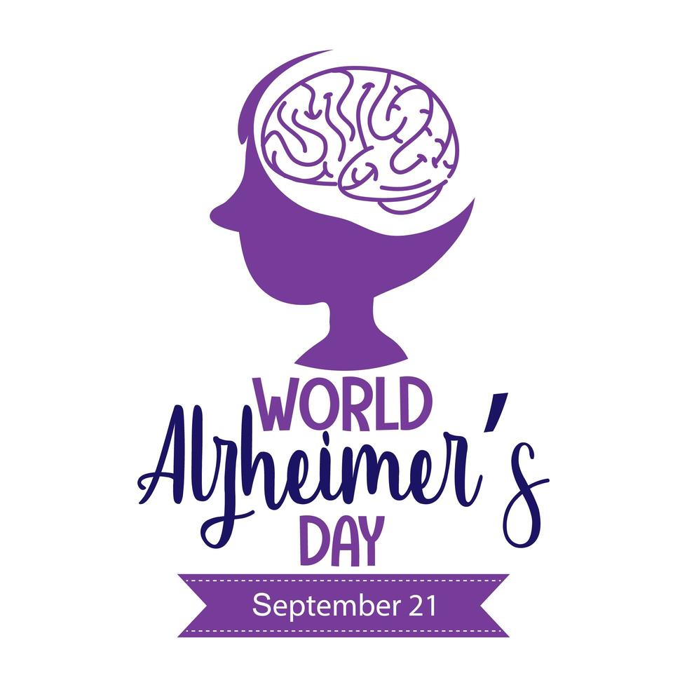 logotipo del día mundial del alzheimer o banner con silueta de cerebro vector