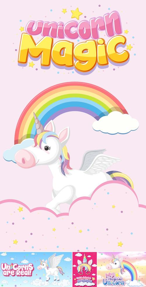 Cute unicorn banner on pastel background color vector