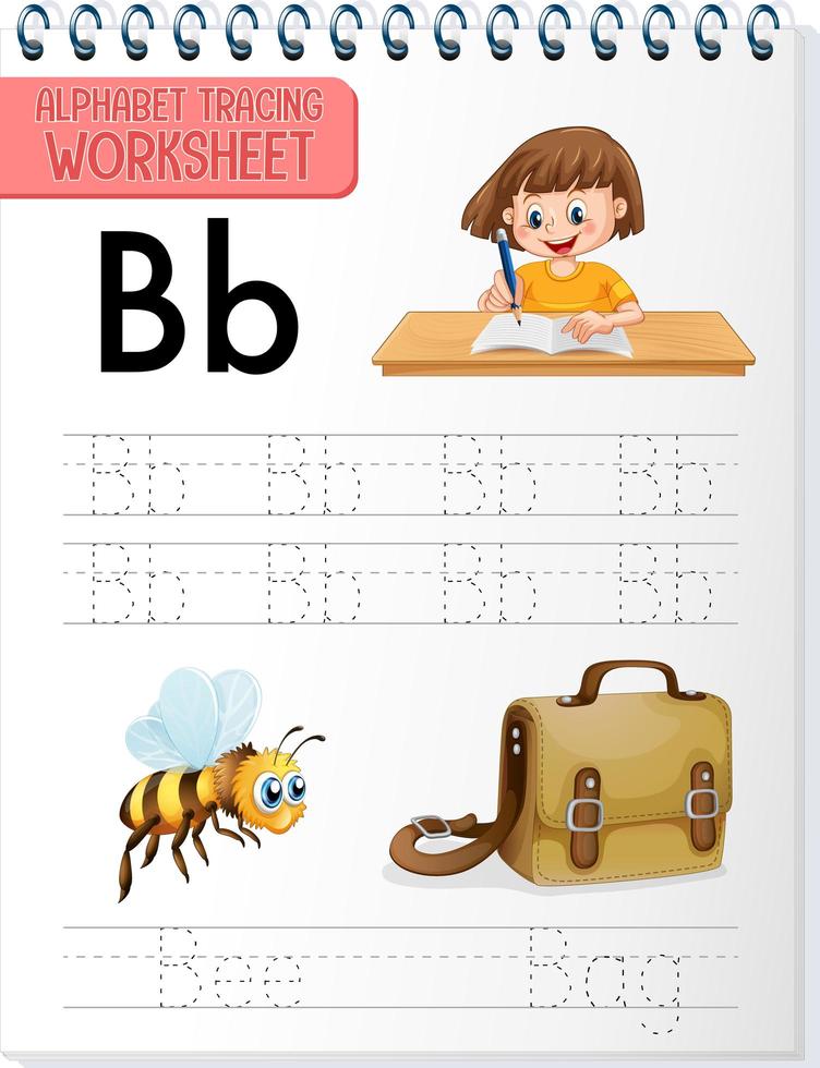 Alphabet tracing worksheet with letter and vocabulary vector