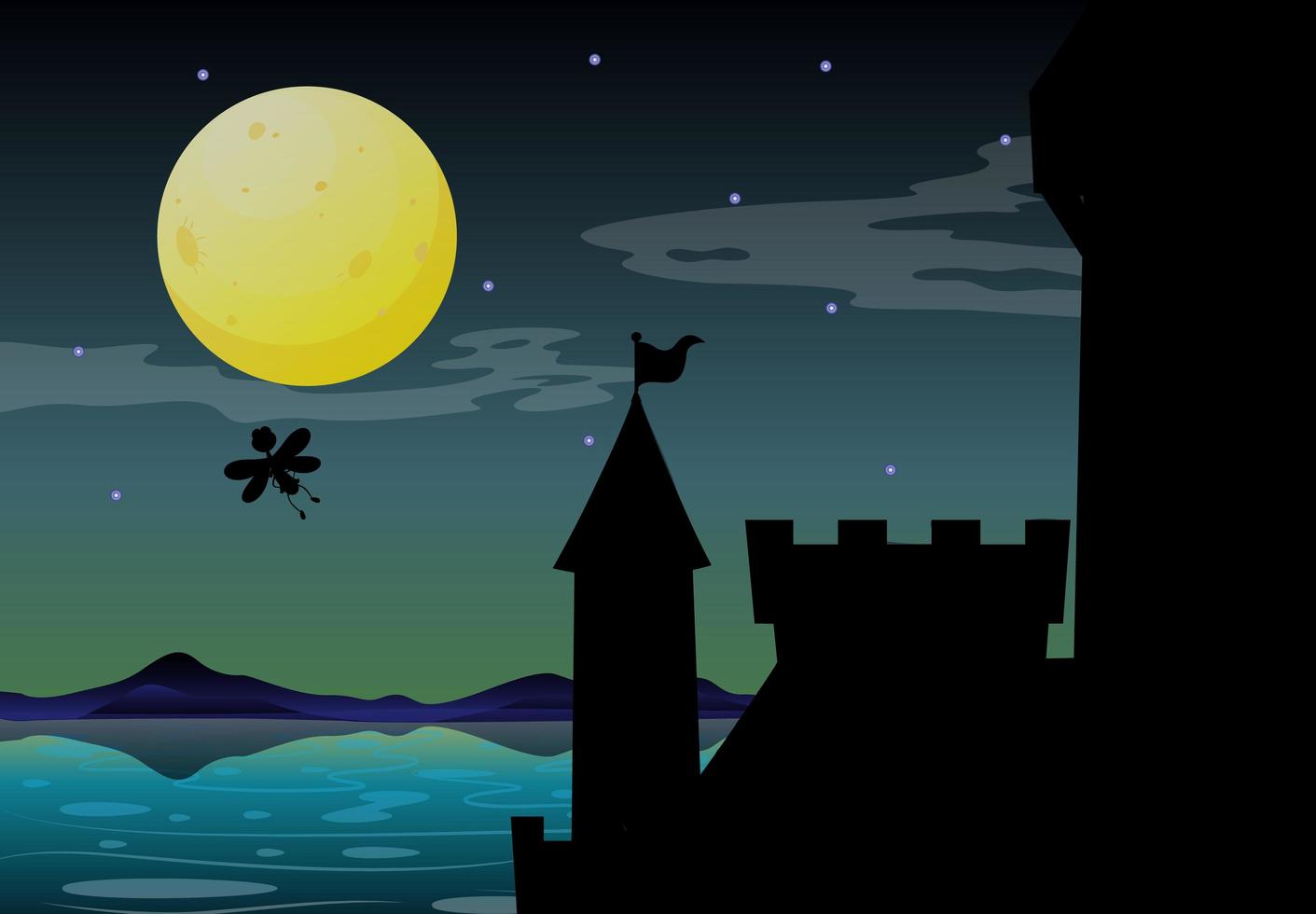 Castle scene at night vector