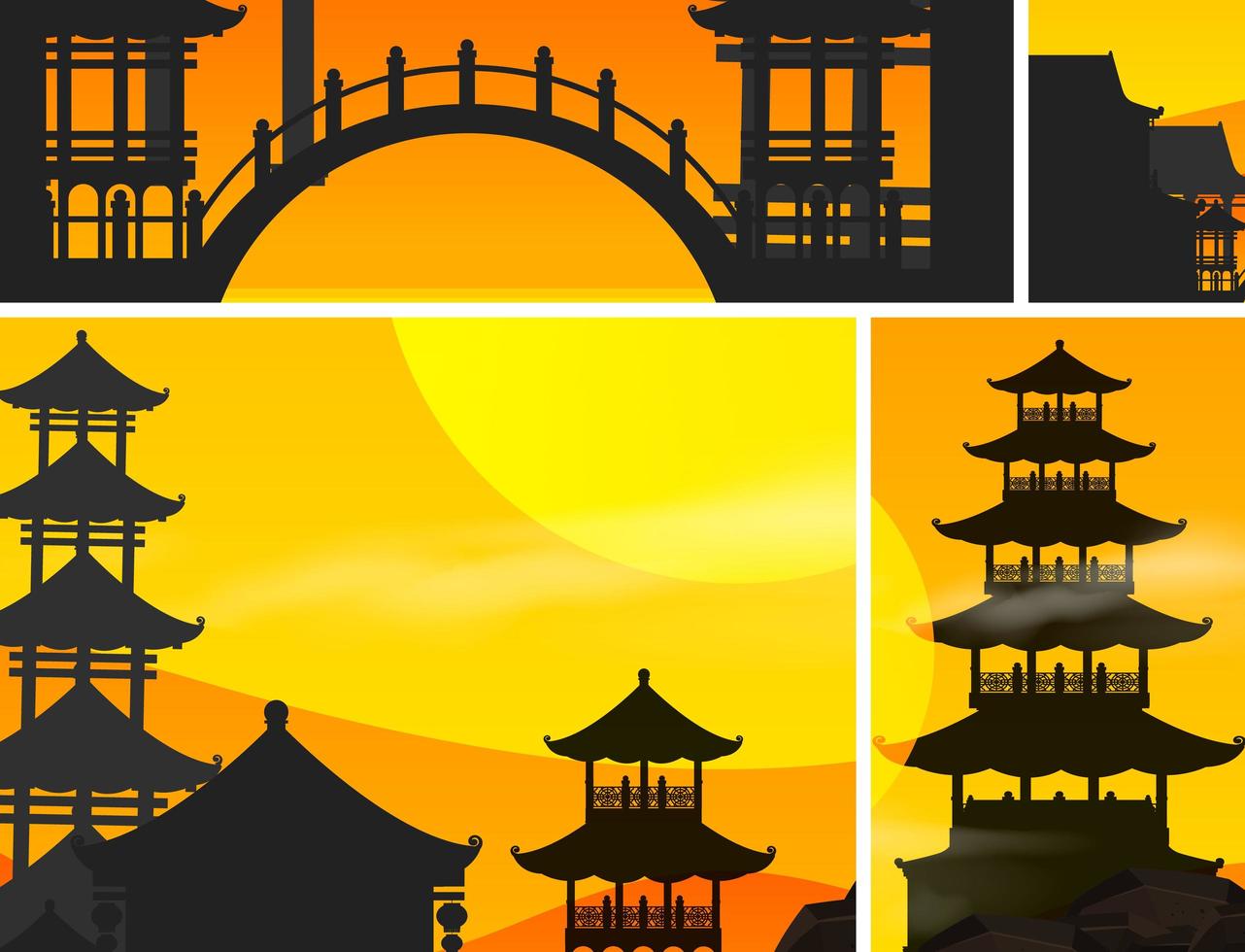 Chinese sunset set background vector