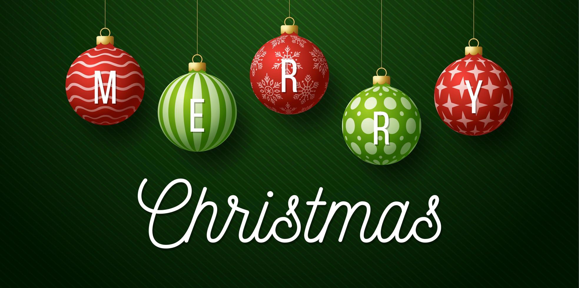 Christmas banner with ornate red and green ball ornaments vector