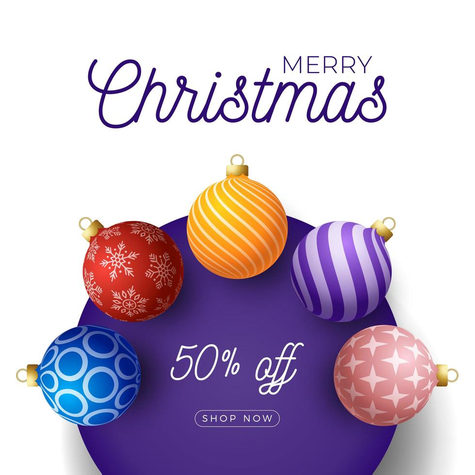 Christmas square promo banner with ball ornaments vector