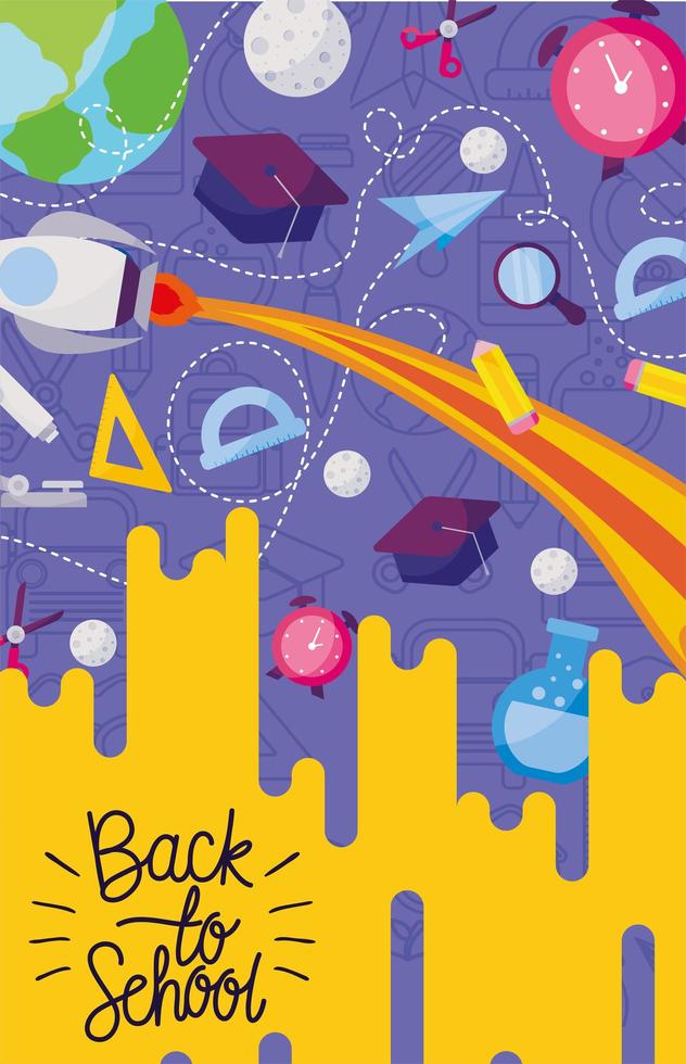 Rocket and icon set of back to school vector