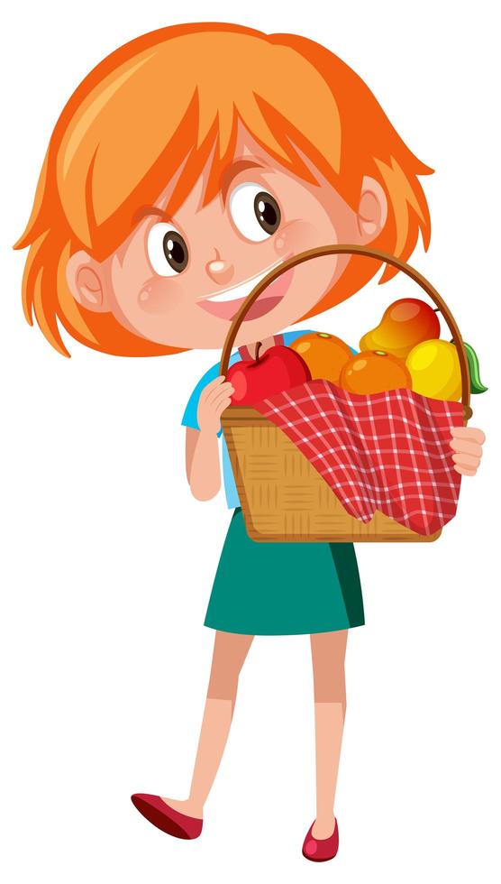 Girl holding picnic basket cartoon character isolated on white background vector