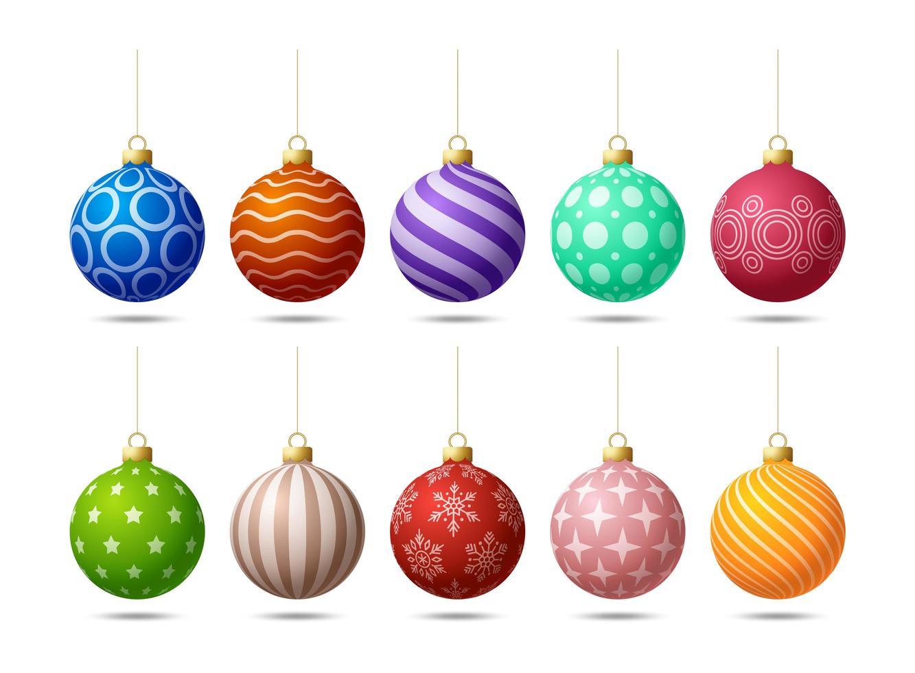 adornos de bolas de árbol adornado de Navidad de colores brillantes vector