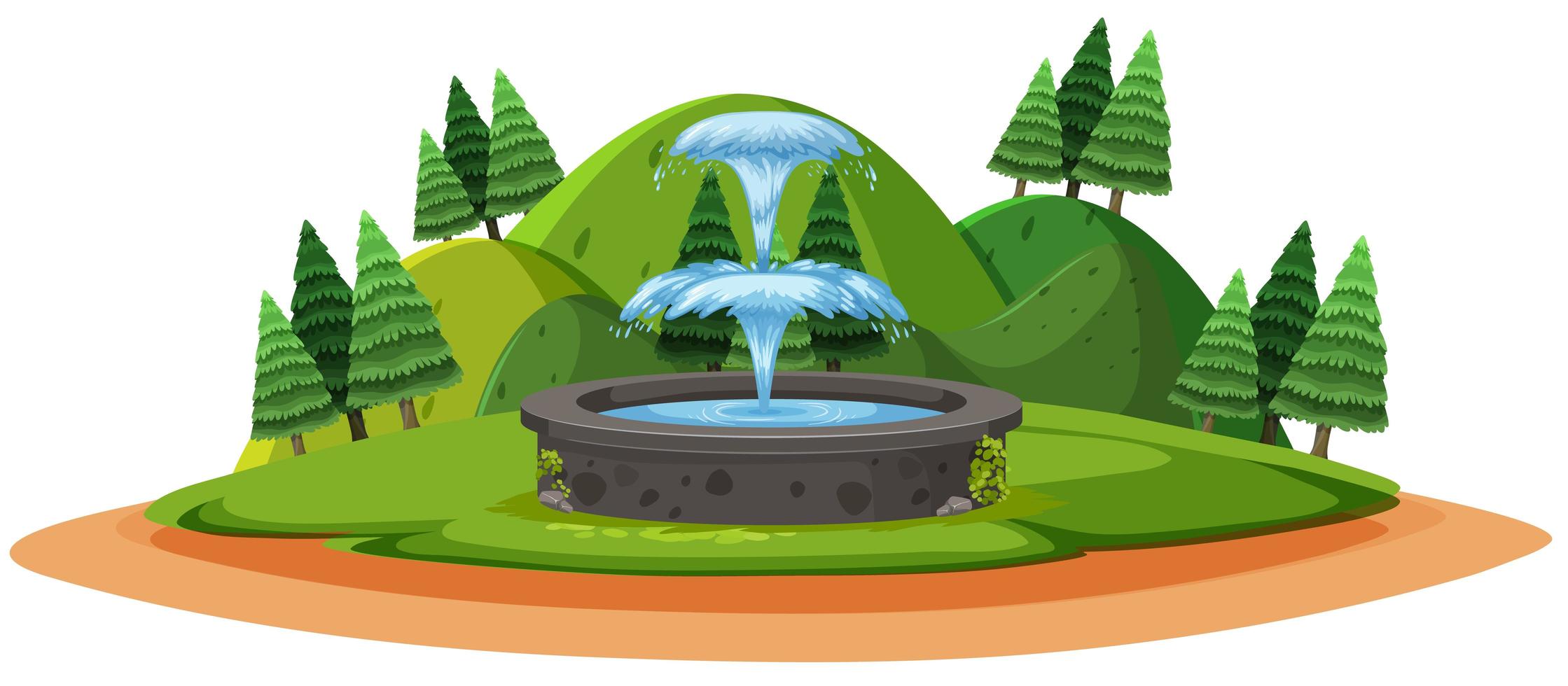 Fountain in the forest cartoon cartoon style on white background vector