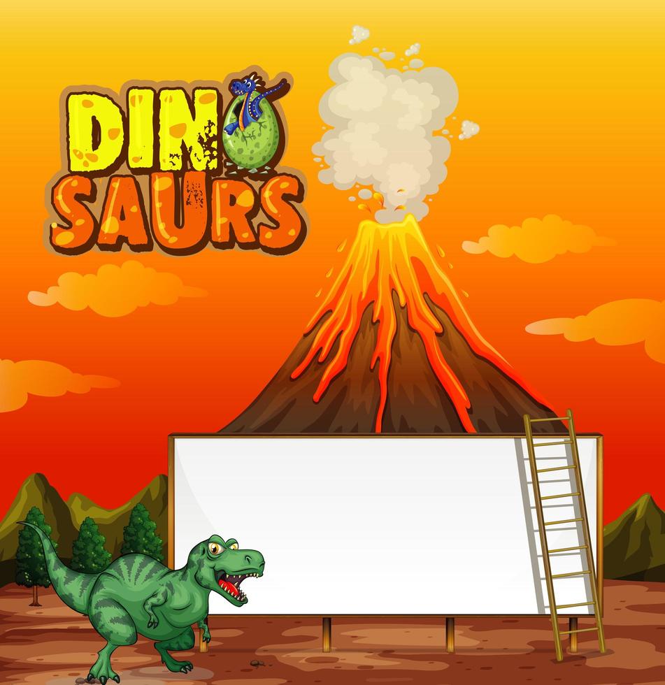una plantilla de banner de dinosaurio en la escena de la naturaleza vector