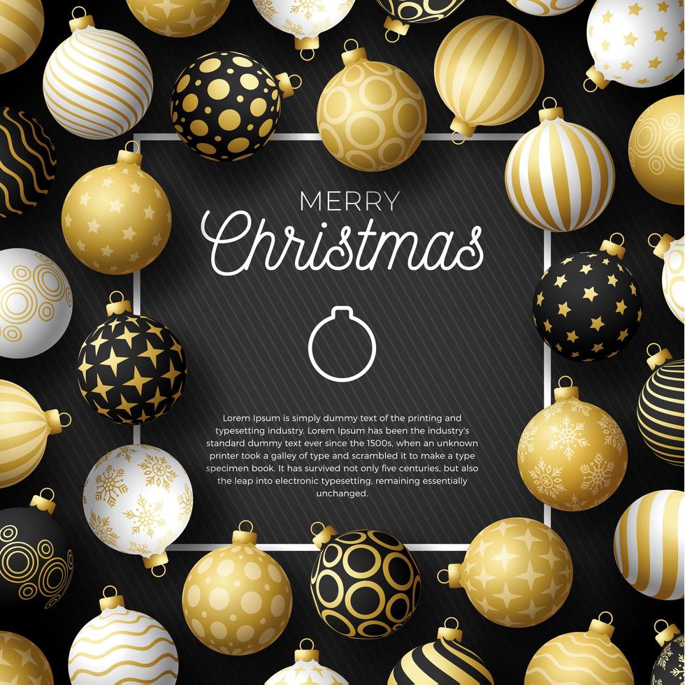 Banner cuadrado de venta de Navidad de lujo con adornos de bolas ornamentados vector