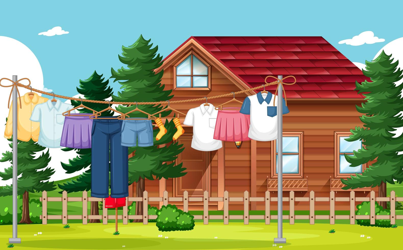 Clothes drying and hanging outdoor background vector