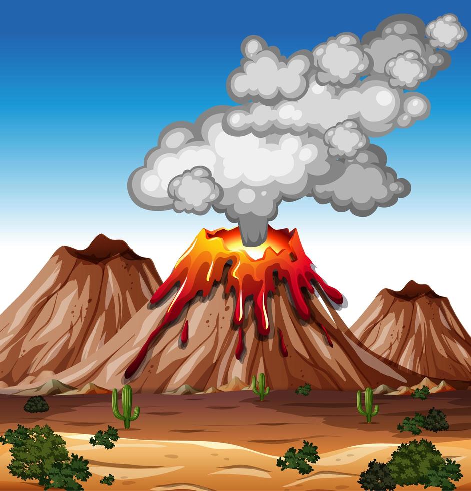 Volcano eruption in nature scene at daytime vector