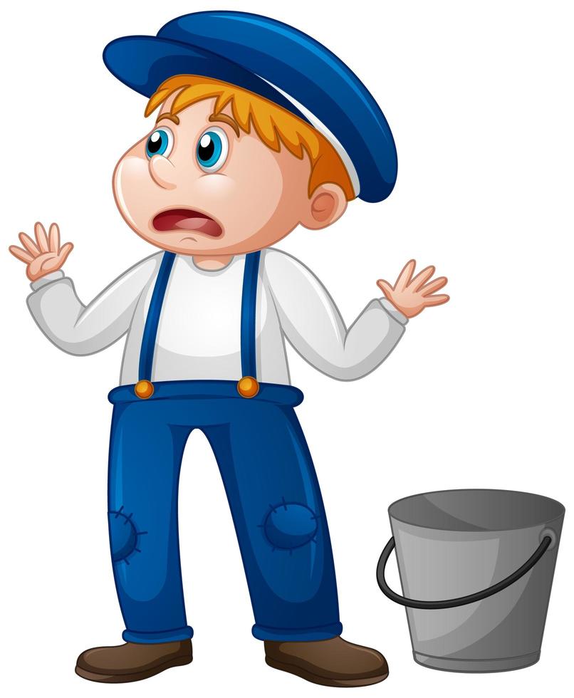 A young boy in farmer uniform on white background vector