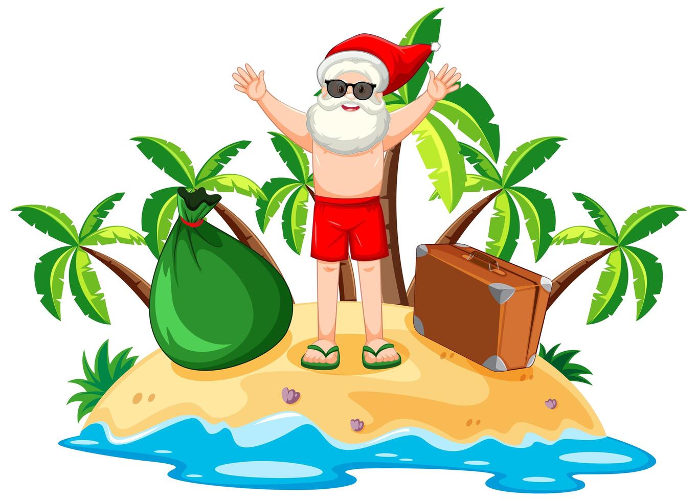 santa claus en la isla de la playa para el verano navidad vector