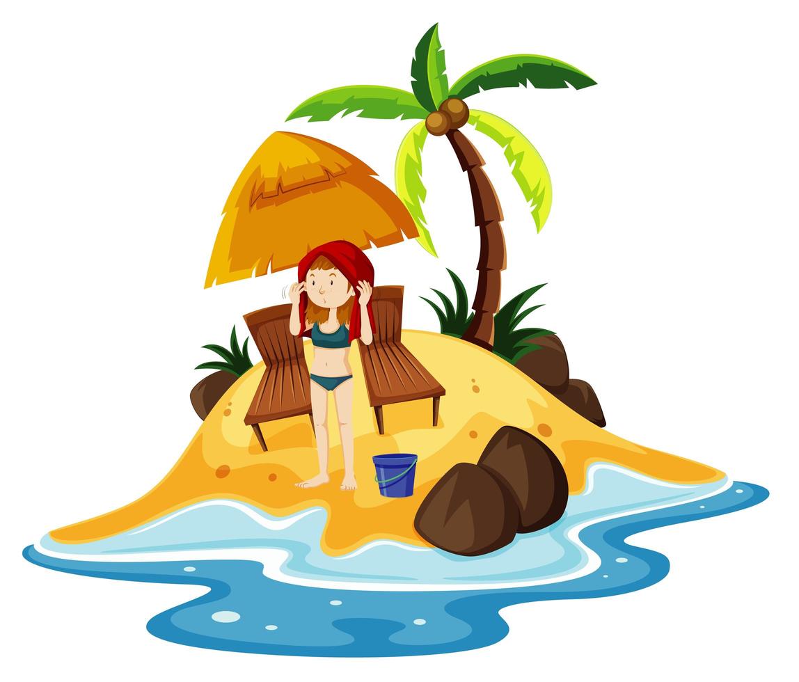 Ocean scene with one girl standing on the beach vector