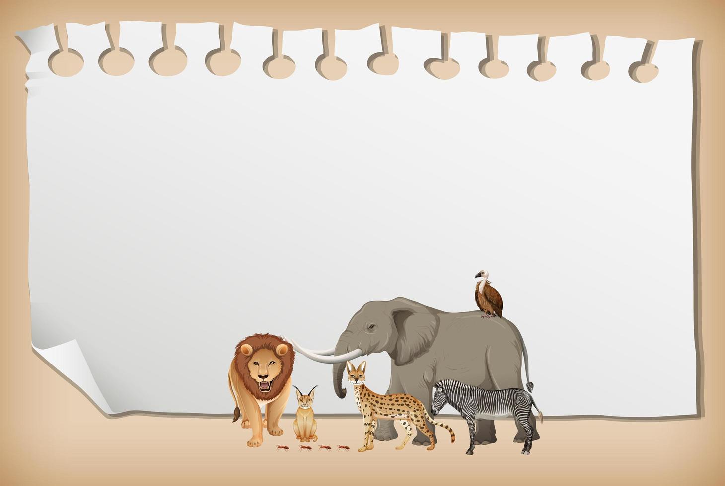 Banner de papel vacío con animal salvaje africano vector