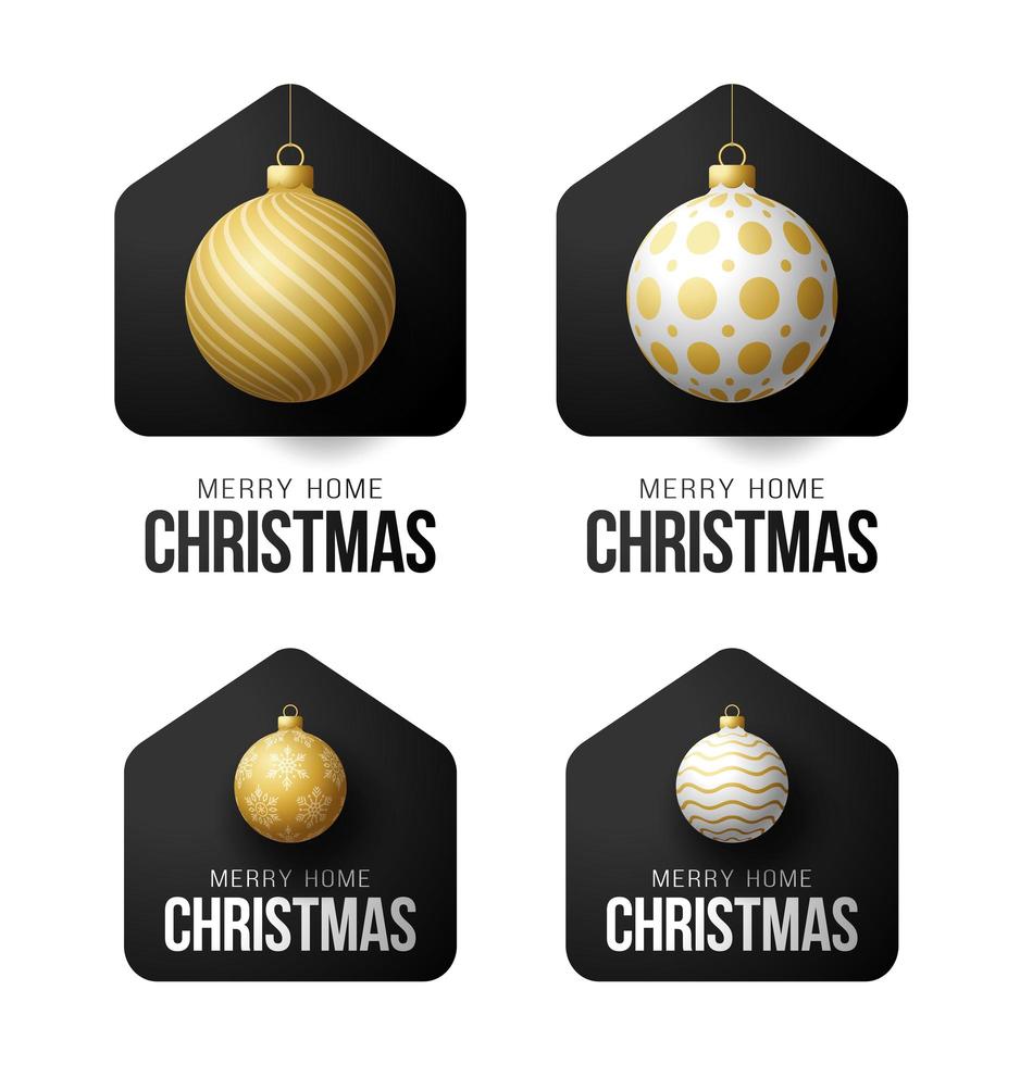 tarjetas de navidad de lujo feliz hogar con adornos de bolas ornamentales vector