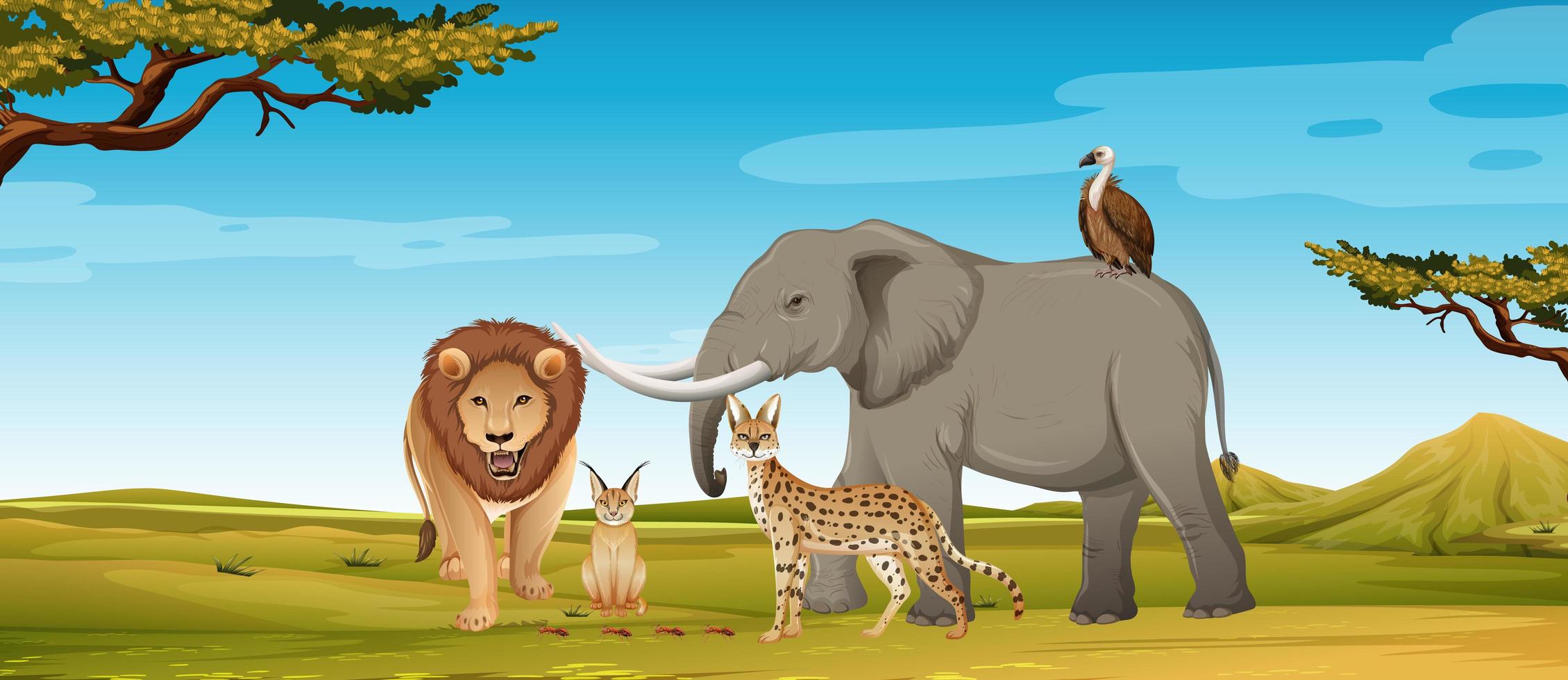 Grupo de animales salvajes africanos en la escena del bosque vector