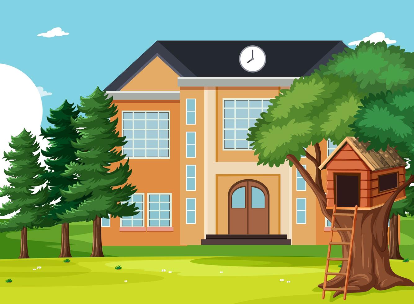 Empty scene with school building in nature vector