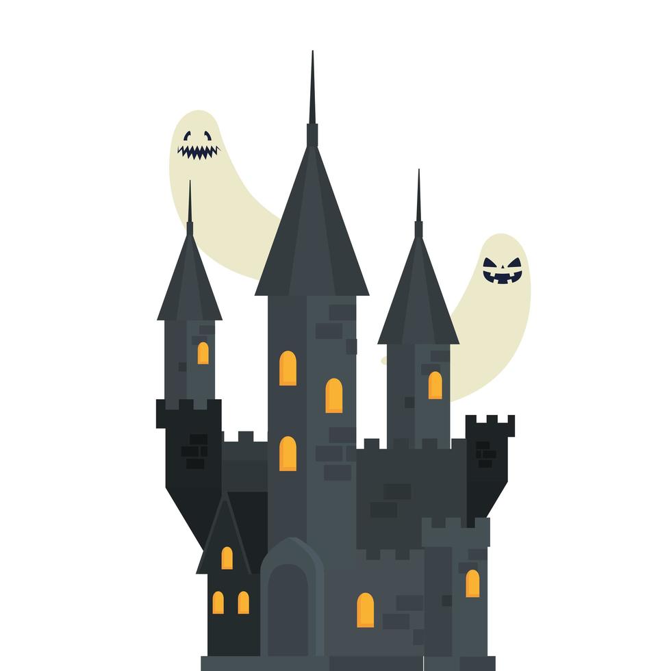 castillo embrujado de halloween con fantasmas vector