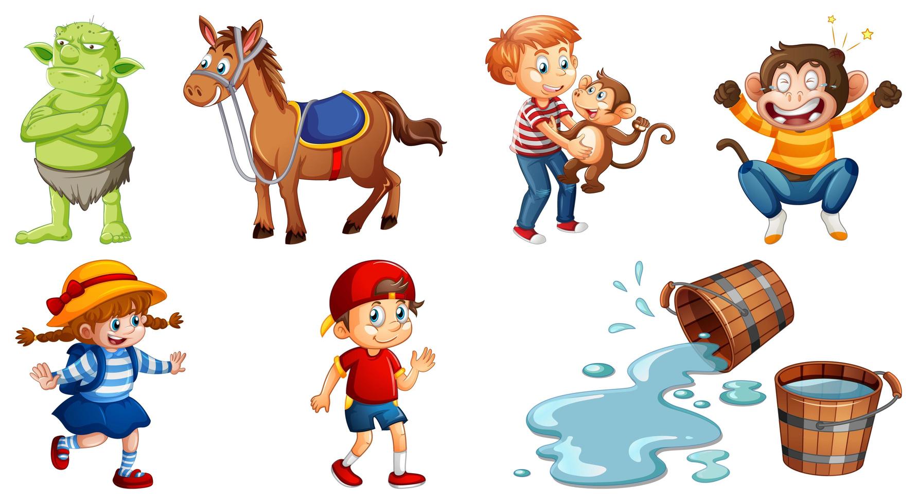 Conjunto de diferentes personajes de rimas infantiles aislado sobre fondo blanco. vector