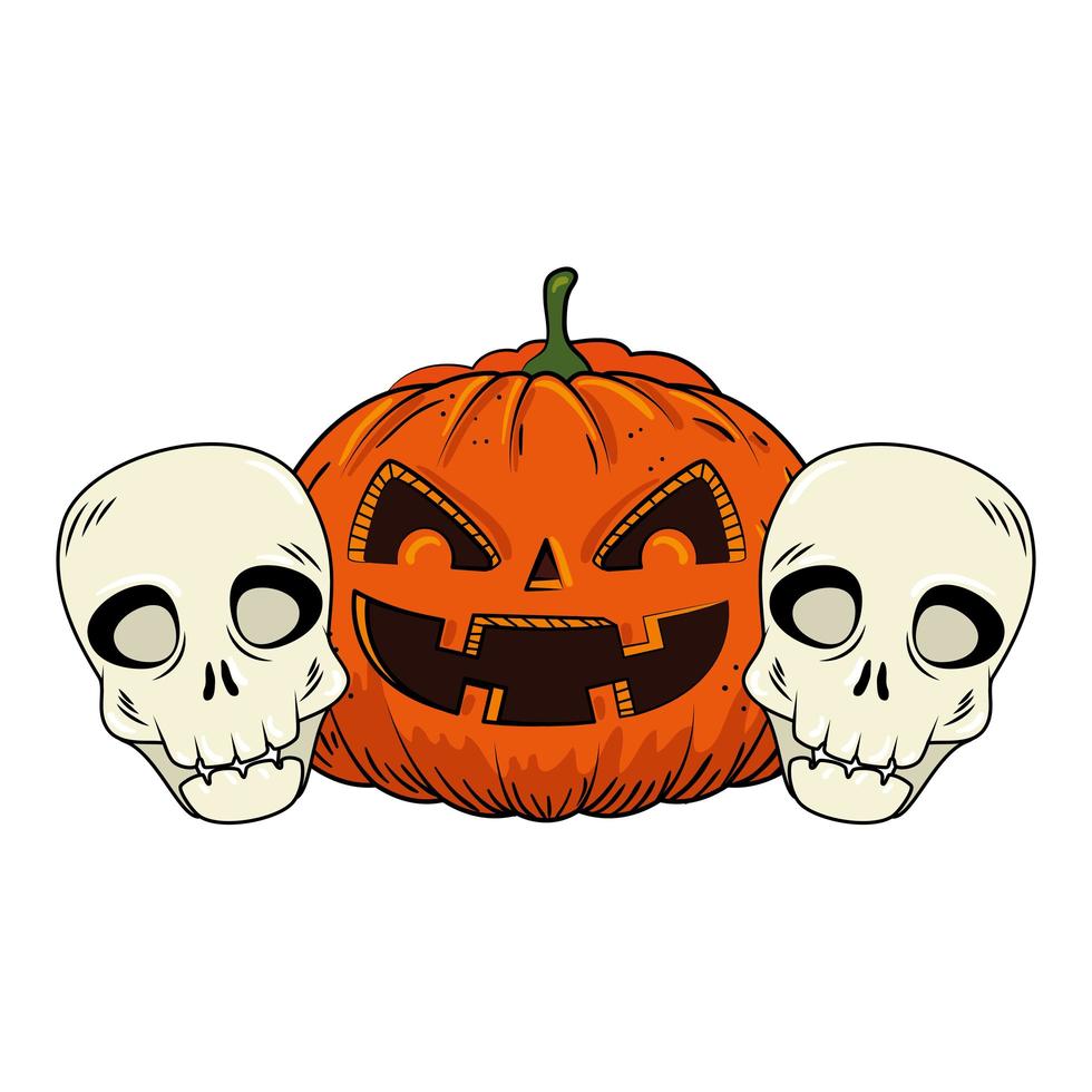 Halloween pumpkin and skulls vector