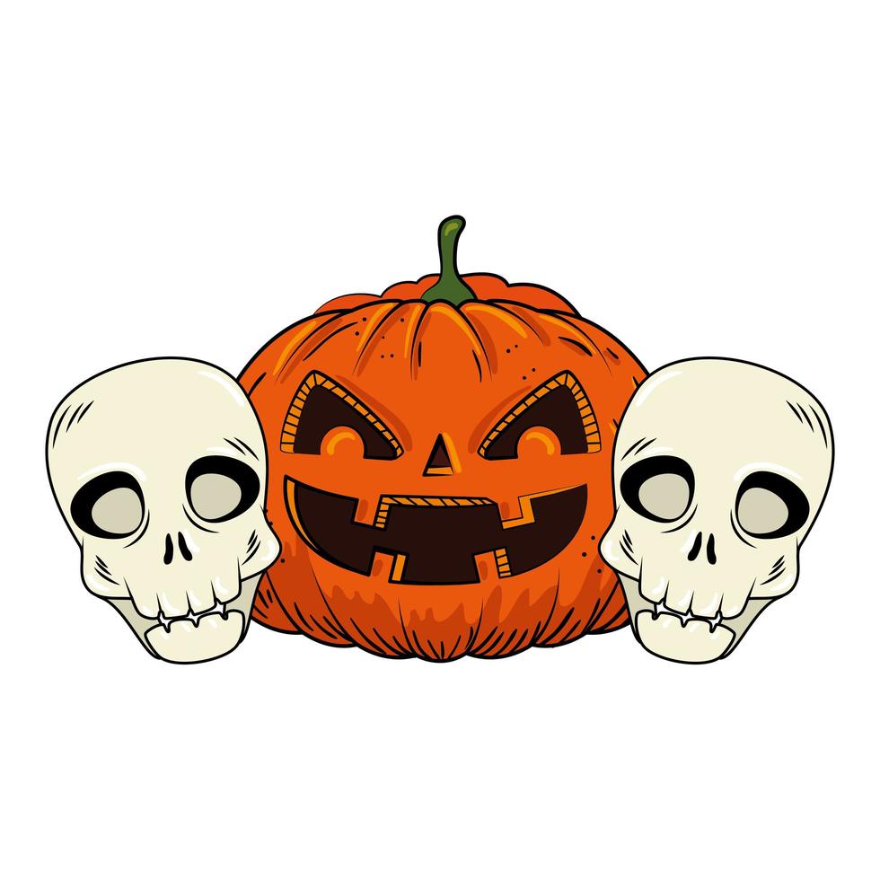 calabaza de halloween y calaveras vector