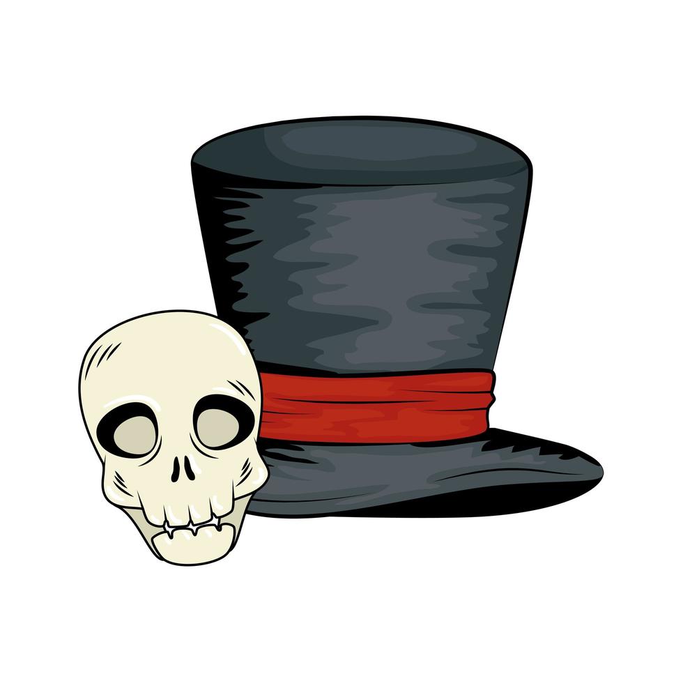 Skull and top hat for Halloween celebration vector