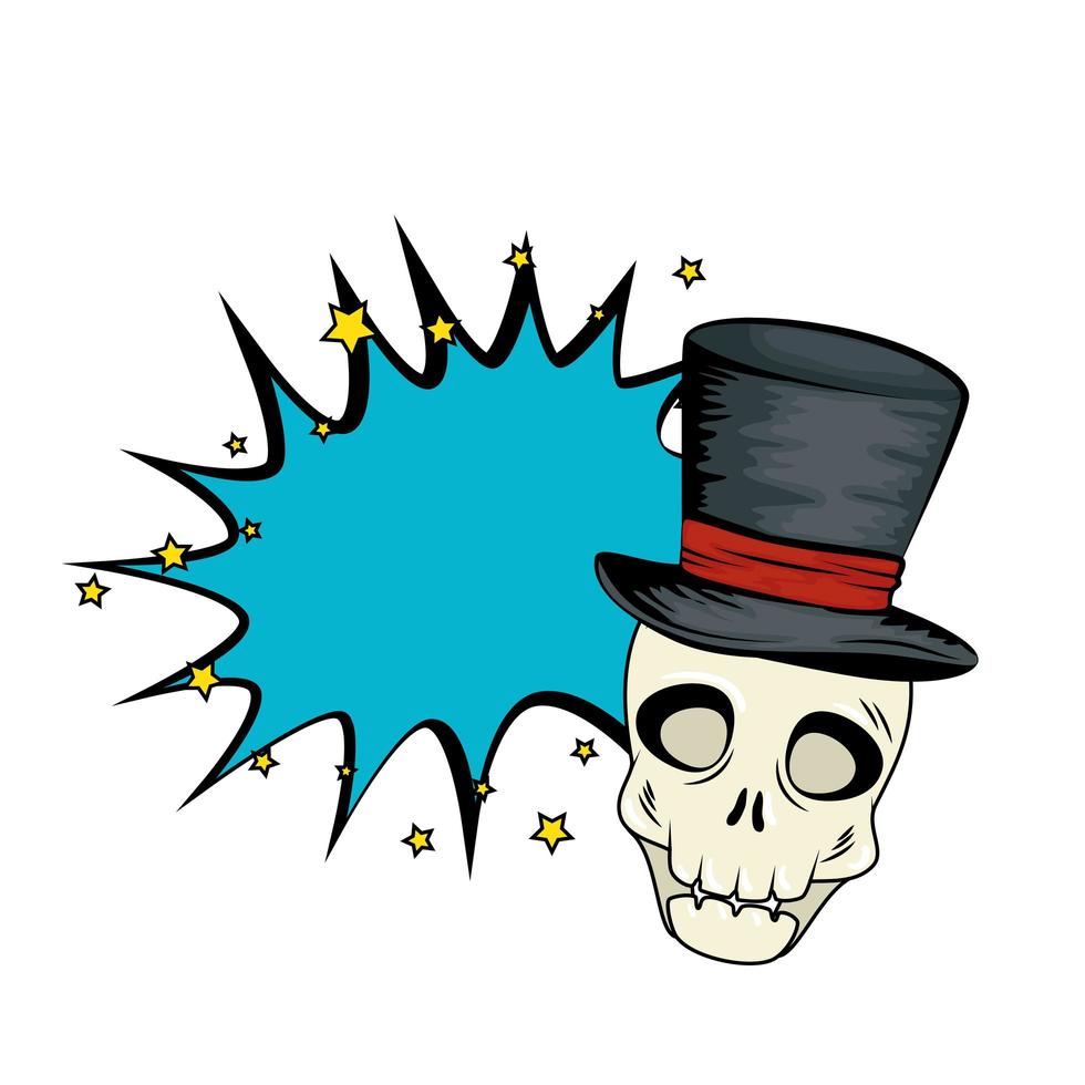 Pop art Halloween skull with top hat vector