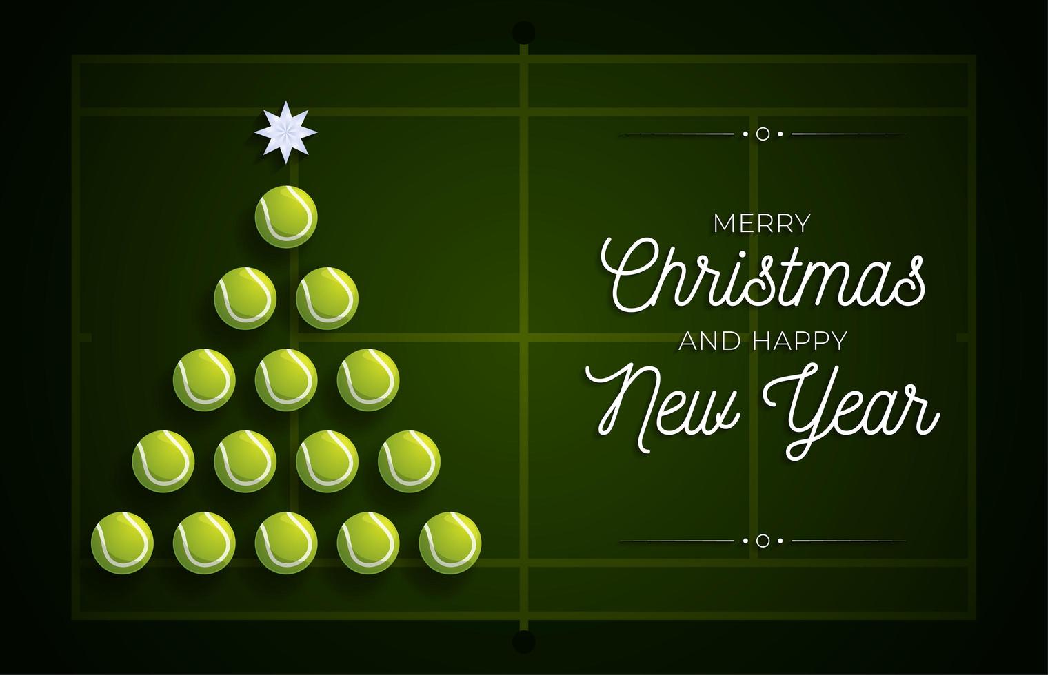 Christmas tree made by tennis balls on court vector