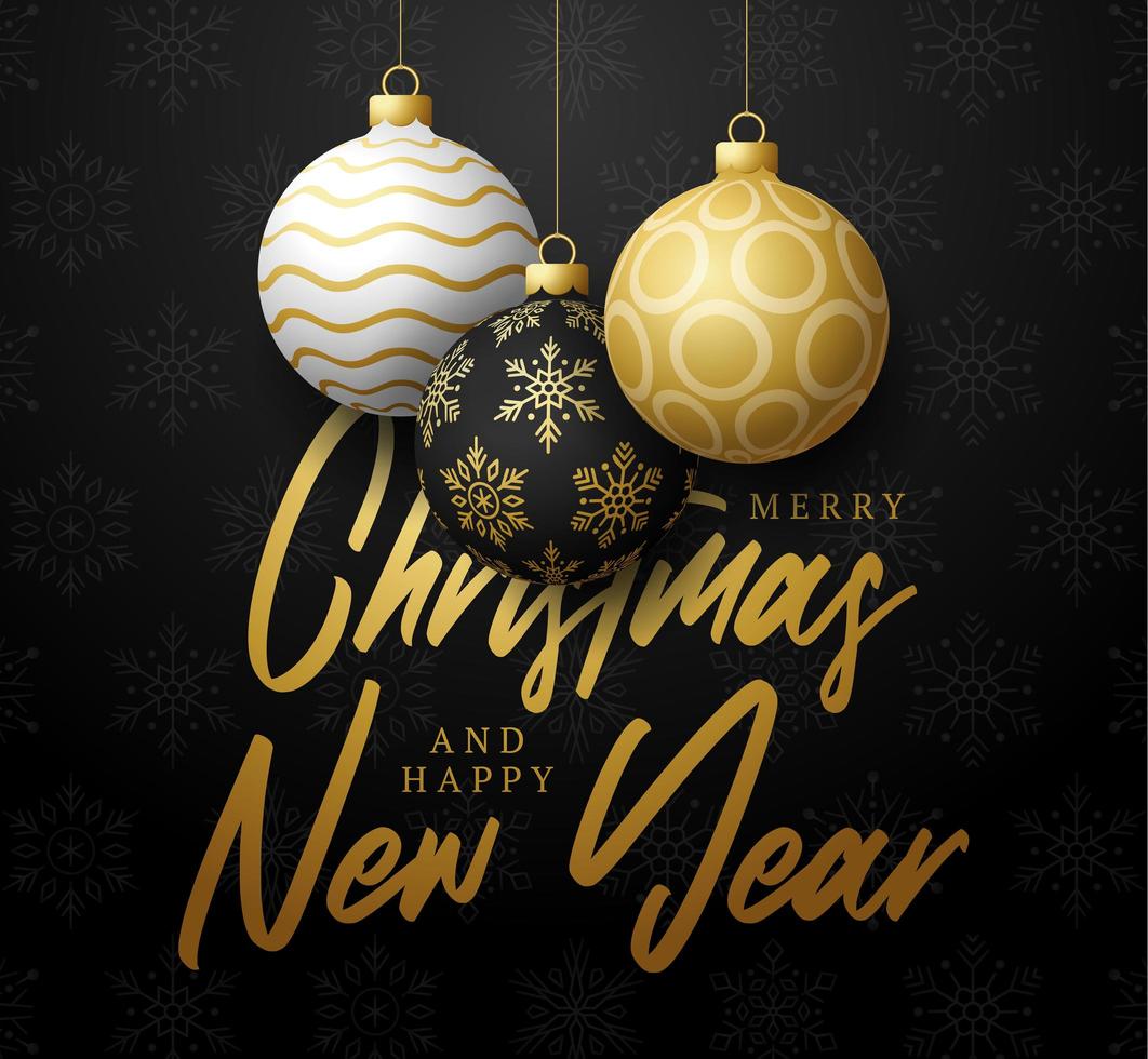 cartel de navidad y año nuevo con adornos de bolas de navidad vector