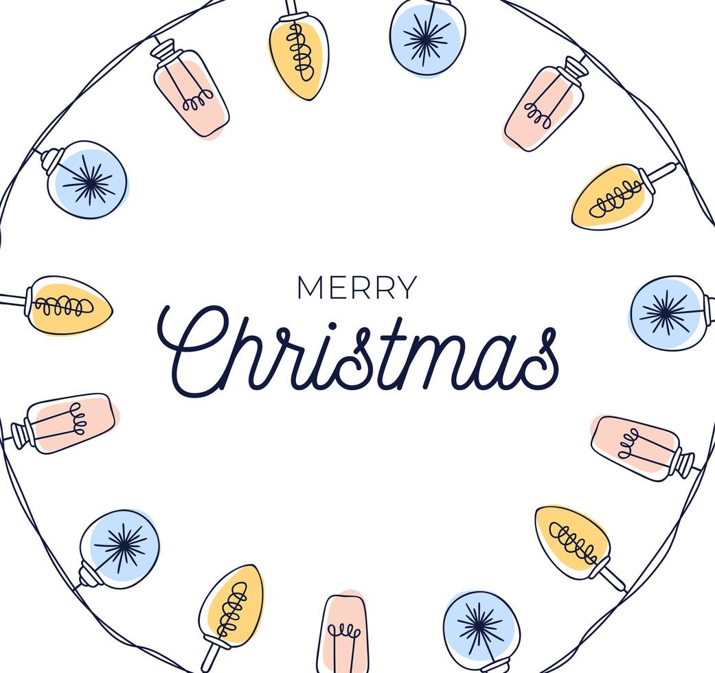 Hand drawn Christmas light bulbs circle frame vector