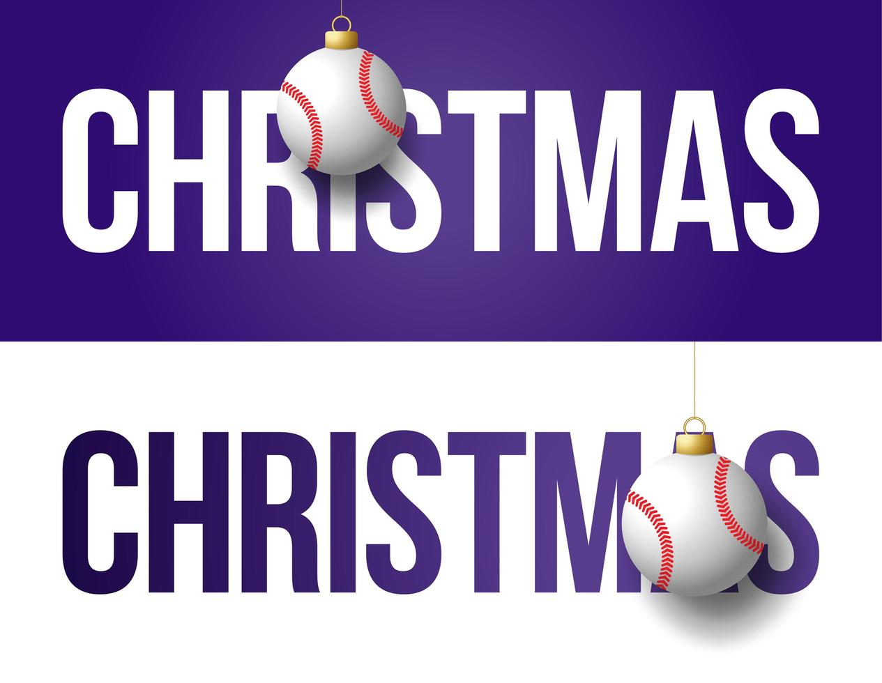 Christmas banners with baseball ornaments vector