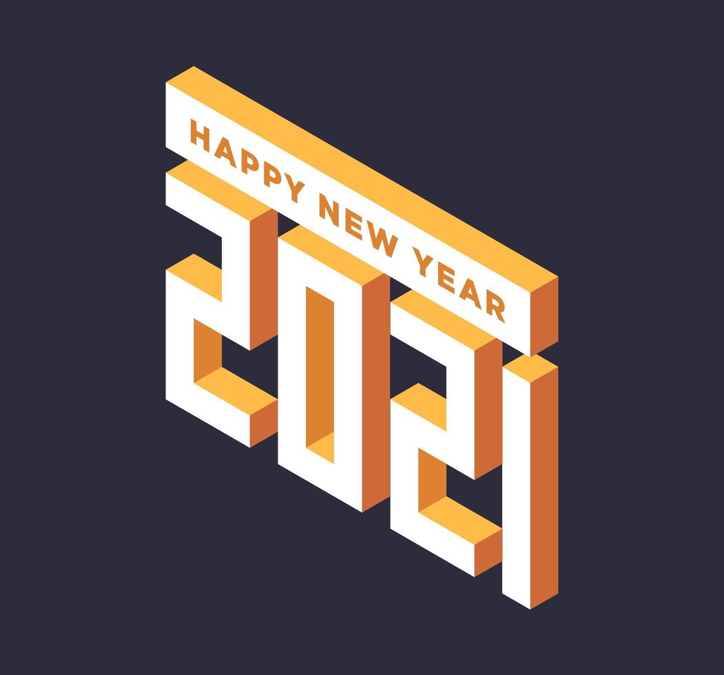 feliz año nuevo 2021 tipografía isométrica vector