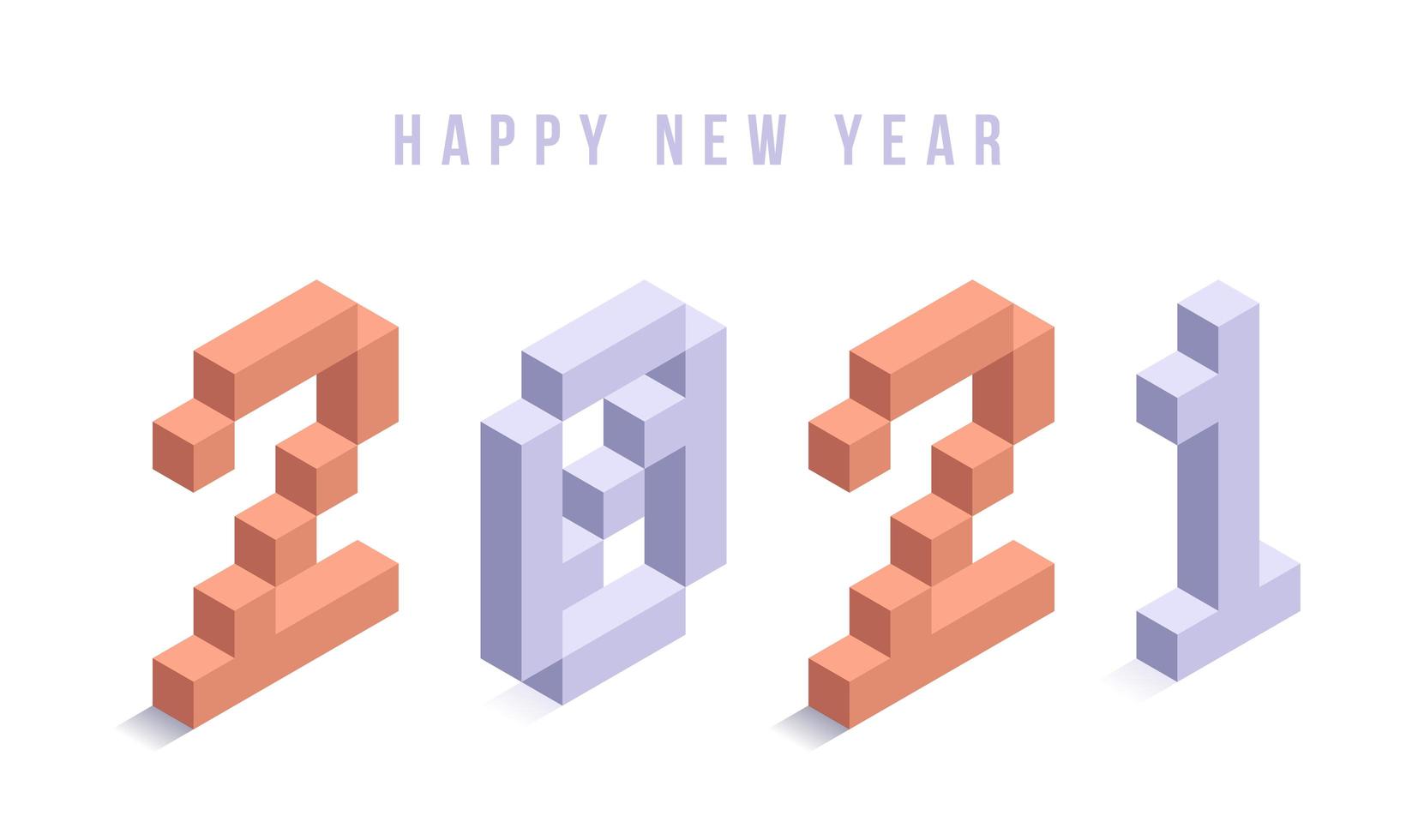 feliz año nuevo 2021 tipografía isométrica vector
