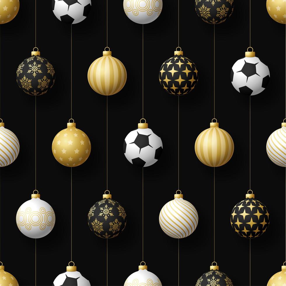 Navidad colgando adornos de balones de fútbol o fútbol de patrones sin fisuras vector